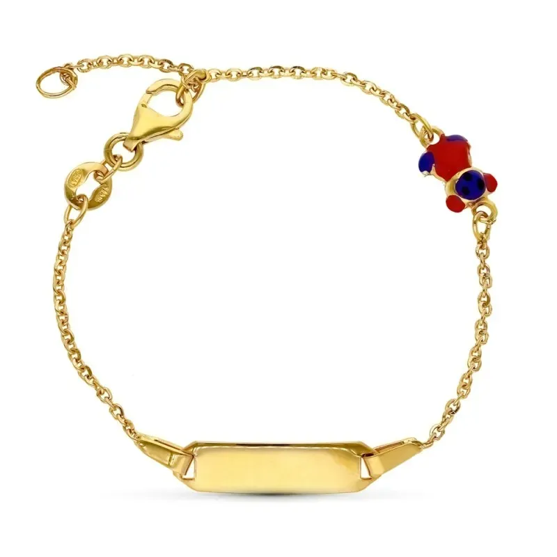 Esclava pulsera oro 18k niño 16 cm. forzada detalle osito esmaltado c