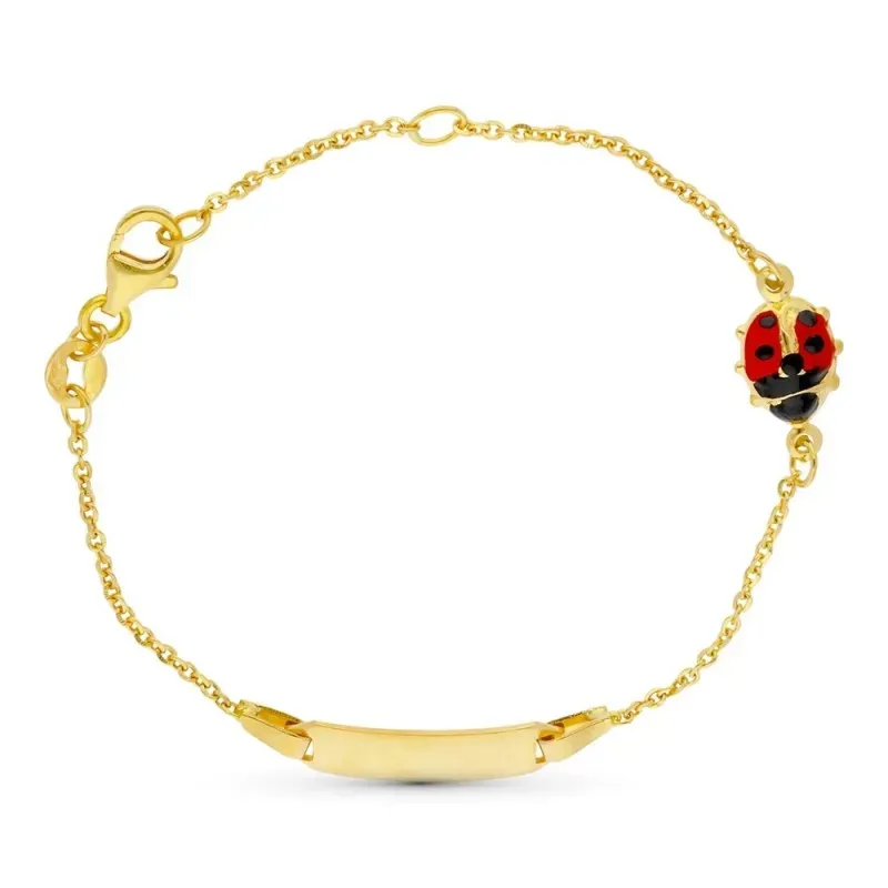 Esclava pulsera oro 18k niño 16 cm. forzada detalle mariquita esmalta