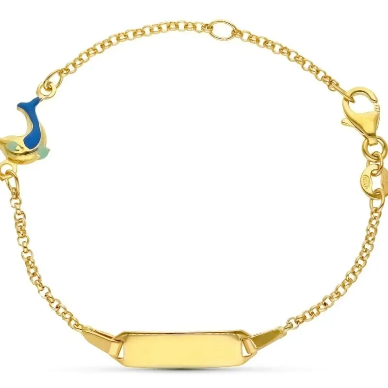 Esclava pulsera oro 18k niño 16 cm. forzada detalle delfín eslmaltado