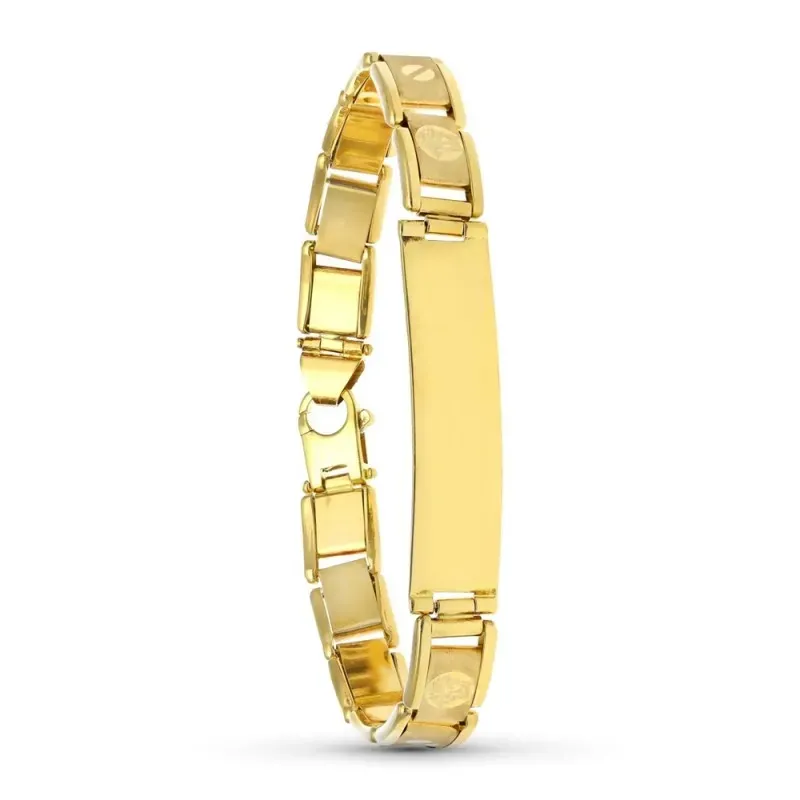 Esclava oro 18k hombre detalles grabados láser chapa lisa