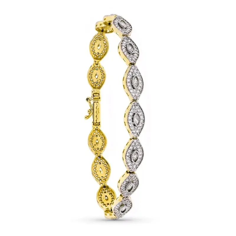 Pulsera oro bicolor 18k mujer semirigida circonitas semirígida piedra