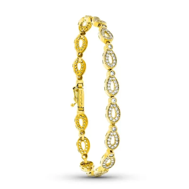 Pulsera oro 18k mujer semirigida circonitas formas ovaladas caladas