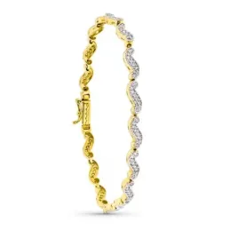 Pulsera oro bicolor 18k semirigida mujer circonitas efecto de ondas