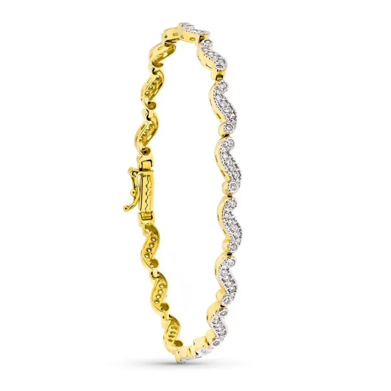 Pulsera oro bicolor 18k semirigida mujer circonitas efecto de ondas
