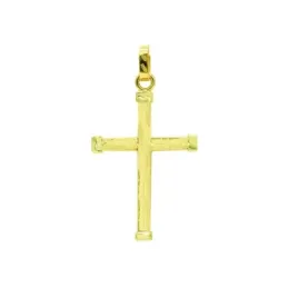 Cruz oro bicolor 18k colgante 39 mm. detalles esquinas bicolor