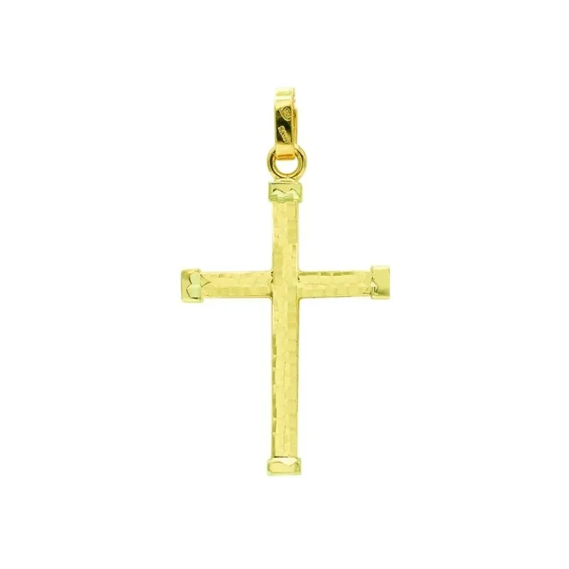 Cruz oro bicolor 18k colgante 39 mm. detalles esquinas bicolor