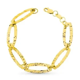 Pulsera oro 18k eslabones labrados ovales cierre mosquetón