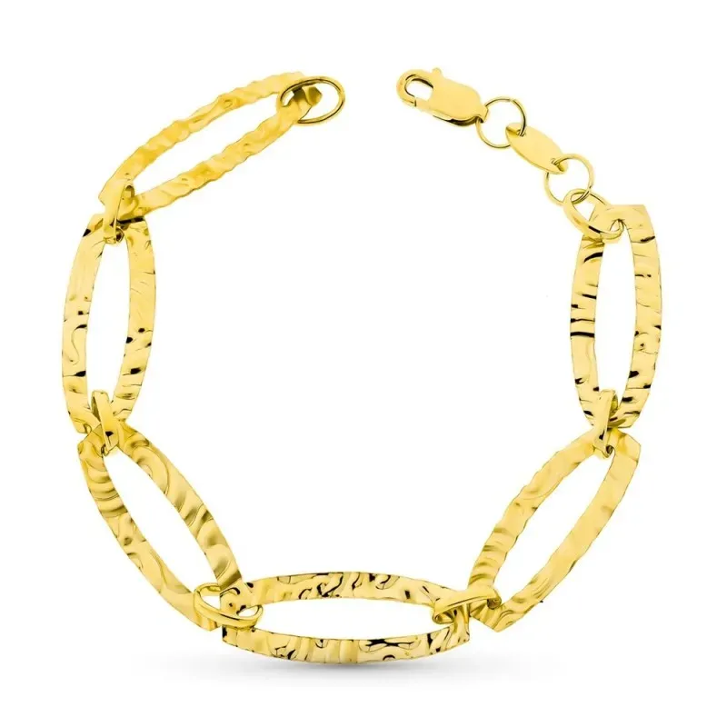 Pulsera oro 18k eslabones labrados ovales cierre mosquetón