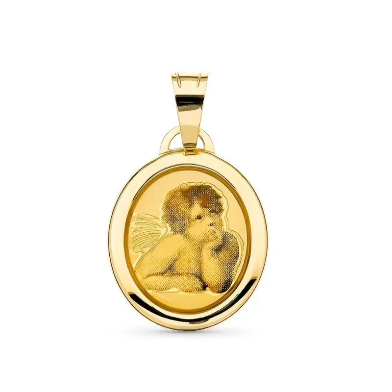 Medalla oro 18k angelito 19 mm. bordes relieve lisos