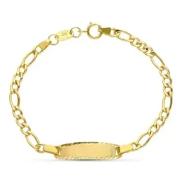 Esclava oro 18k bebé 13.5 cm. cadena eslabón 3x1 borde chapa tallado