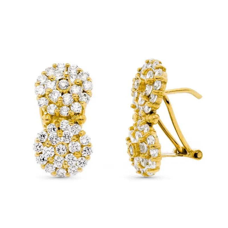 Pendientes oro 18k largos mujer 20 mm. tu y yo cuajos circonitas omeg
