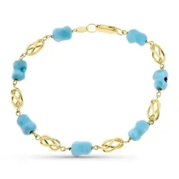 Pulsera oro 18k mujer 19 cm. jaula y turquesa reconstituida mosquetón