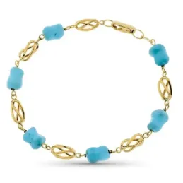 Pulsera oro 18k mujer 20 cm. jaula y turquesa reconstituida mosquetón