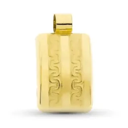 Colgante oro 18k rectangular 19 mm. combinado liso greca
