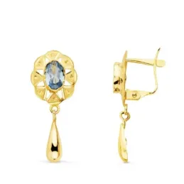 Pendientes oro 18k largos mujer 23 mm. cubanas forma lágrima con agua