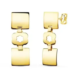 Pendientes oro 18k mujer 32 mm. tres cuerpos cuadrados flor calada pr
