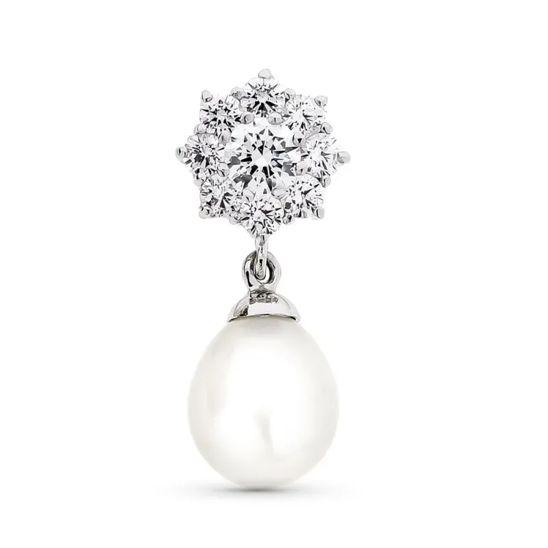 Colgante oro blanco 18k mujer con circonitas y perla
