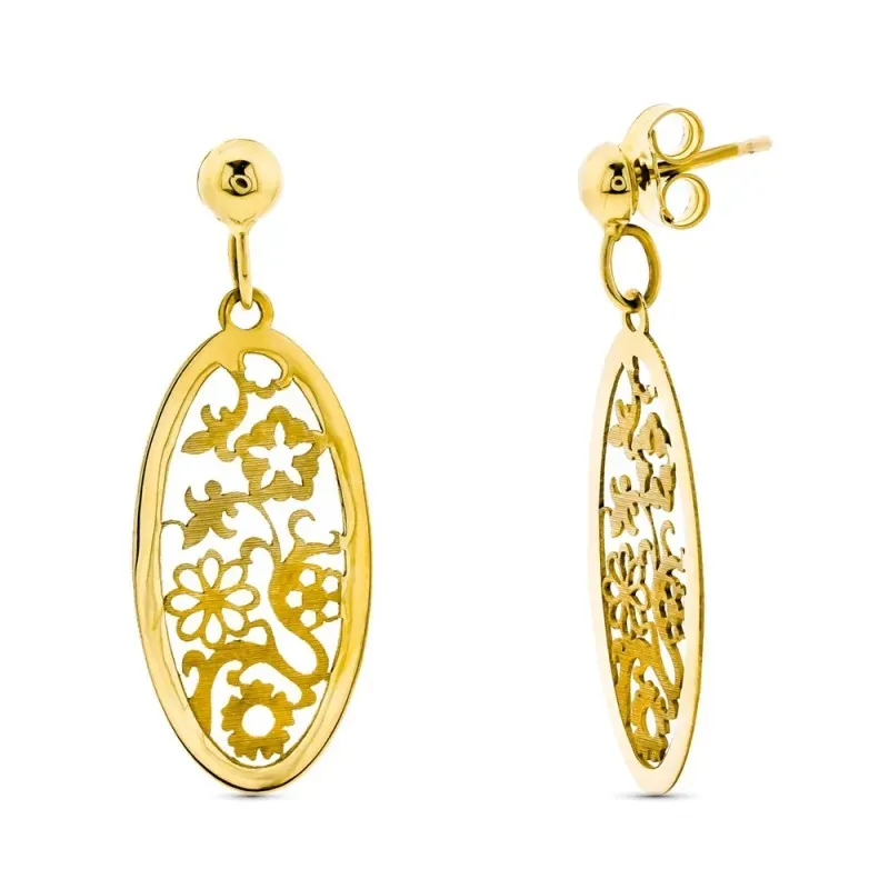 Pendientes oro 18k mujer 36 mm. ovalados calados presión