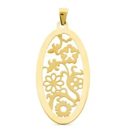 Colgante oro 18k mujer ovalado formas caladas mate y brillo