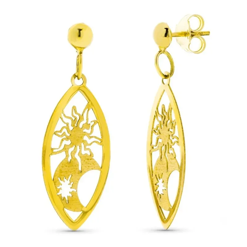 Pendientes oro 18k mujer ovalado formas sol y luna calados