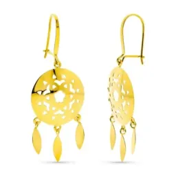 Pendientes oro 18k largos mujer calados formas tres lágrimas hippie g