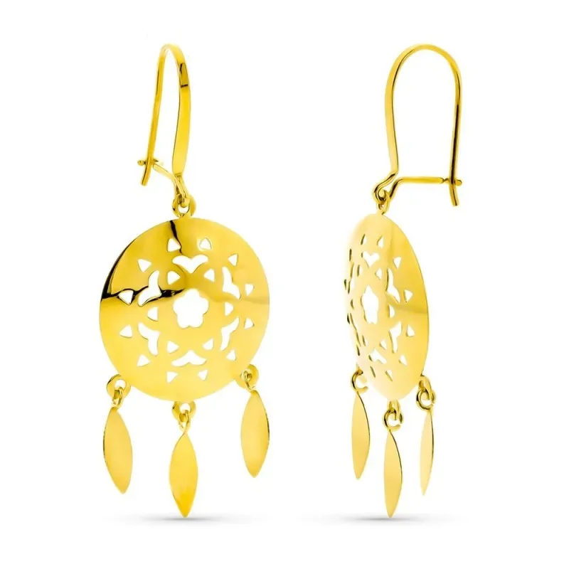 Pendientes oro 18k largos mujer calados formas tres lágrimas hippie g