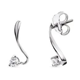 Pendientes oro blanco 18k largos mujer 14 mm. forma circonita presión