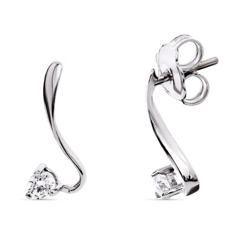 Pendientes oro blanco 18k largos mujer 14 mm. forma circonita presión