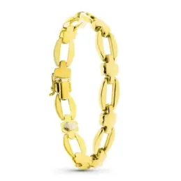 Pulsera oro 18k mujer eslabon calado ovalado cruz