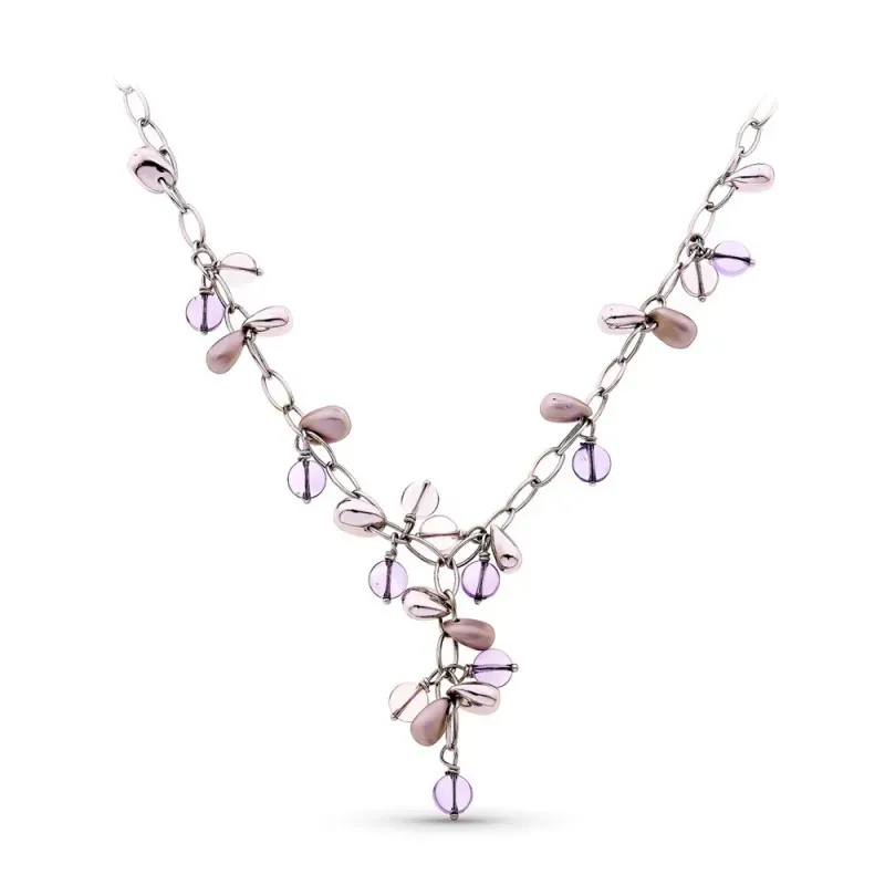 Gargantilla oro blanco 18k mujer cadena forzada piedras colgantes mat