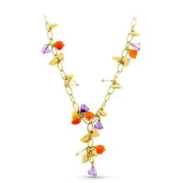 Gargantilla oro 18k mujer cadena forzada combinada piedras colgantes