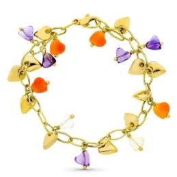 Pulsera oro 18k mujer forzada combinada piedras colgantes mate brillo