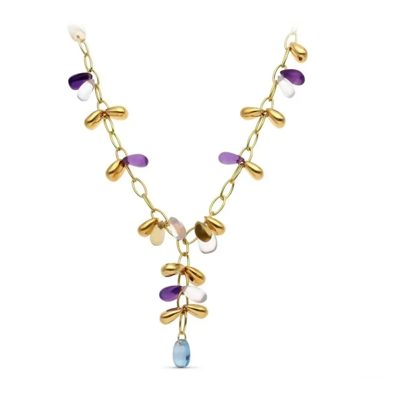 Gargantilla oro 18k mujer cadena forzada combinada piedras color colg