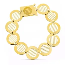 Pulsera oro 18k mujer 18.5 cm. eslabones redondos calados hilos cierr
