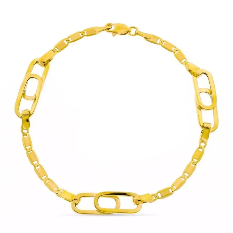 Pulsera oro 18k mujer 18.5 cm.combinada eslabones cadena mosquetón