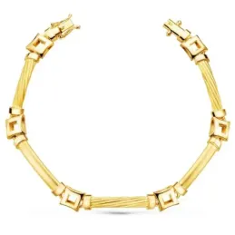 Pulsera oro 18k mujer 20 cm. eslabones combinados lisos tallados cuad