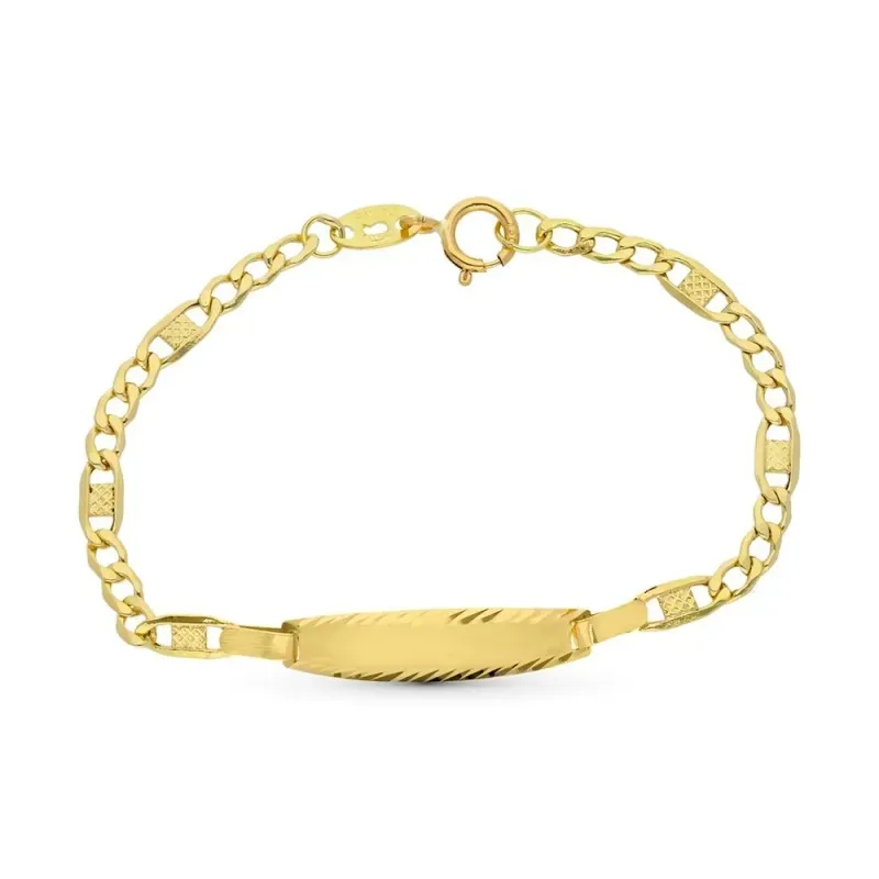 Pulsera oro 18k bebé 11,5 cm. eslabón 3 por 1 detalles placa lisa bor