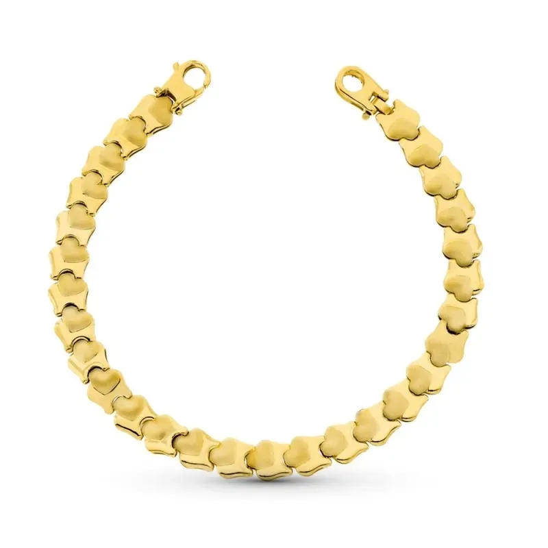 Pulsera oro 18k mujer detalle corazones mate brillo mosquetón