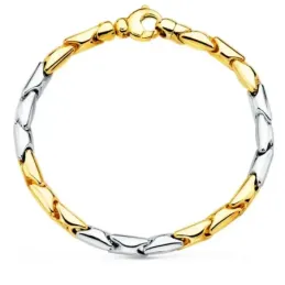 Pulsera oro bicolor 18k mujer 20,5 cm. eslabones lisos articulados
