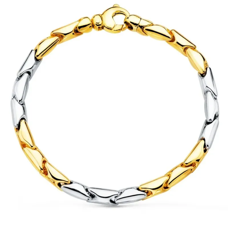 Pulsera oro bicolor 18k mujer 20,5 cm. eslabones lisos articulados
