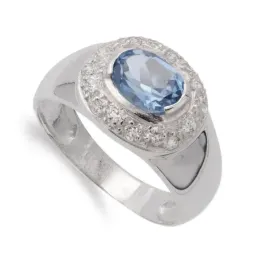 Sortija oro blanco 18k mujer piedra color agua marina circonitas