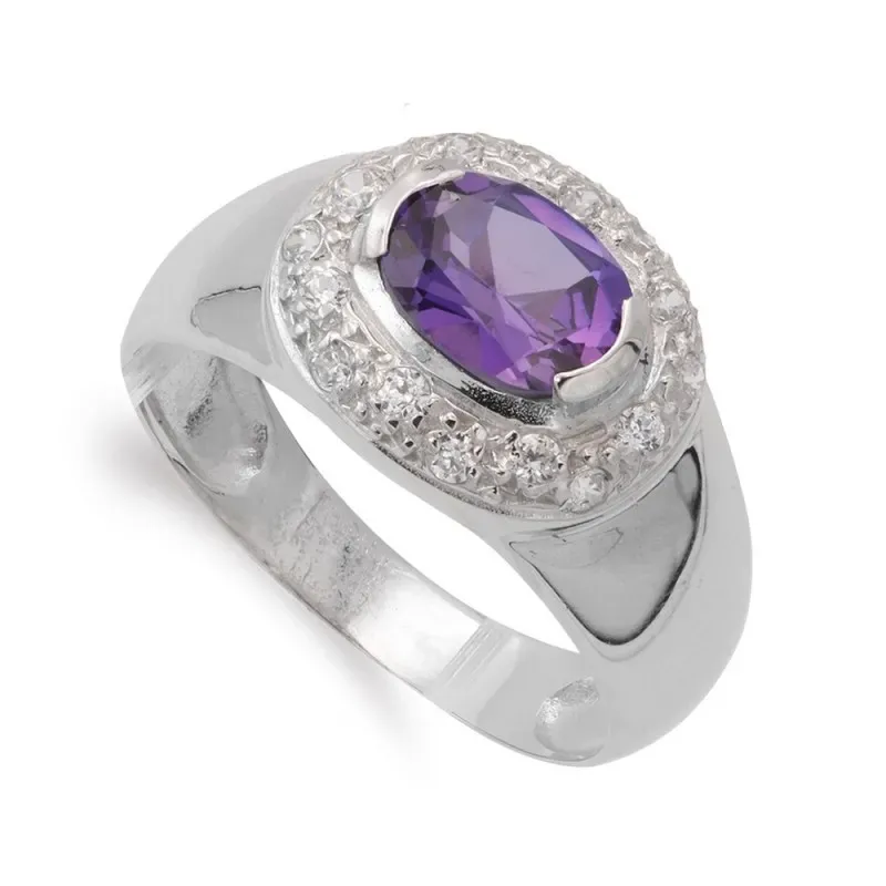 Sortija oro blanco 18k mujer amatista circonitas