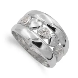 Sortija oro blanco 18k mujer combinada circonitas corazones