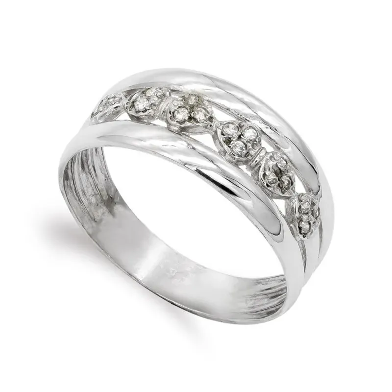 Sortija oro blanco 18k mujer calada combinada formas circonitas