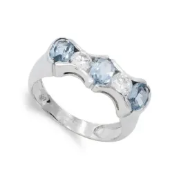 Sortija oro blanco 18k mujer combinada piedra azul claro circonitas