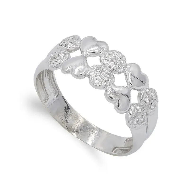 Sortija oro blanco 18k mujer combinada circonitas formas corazones do