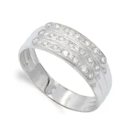 Sortija oro blanco 18k mujer circonitas centro triple