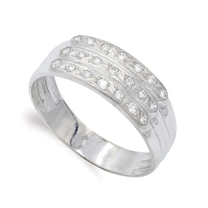 Sortija oro blanco 18k mujer circonitas centro triple