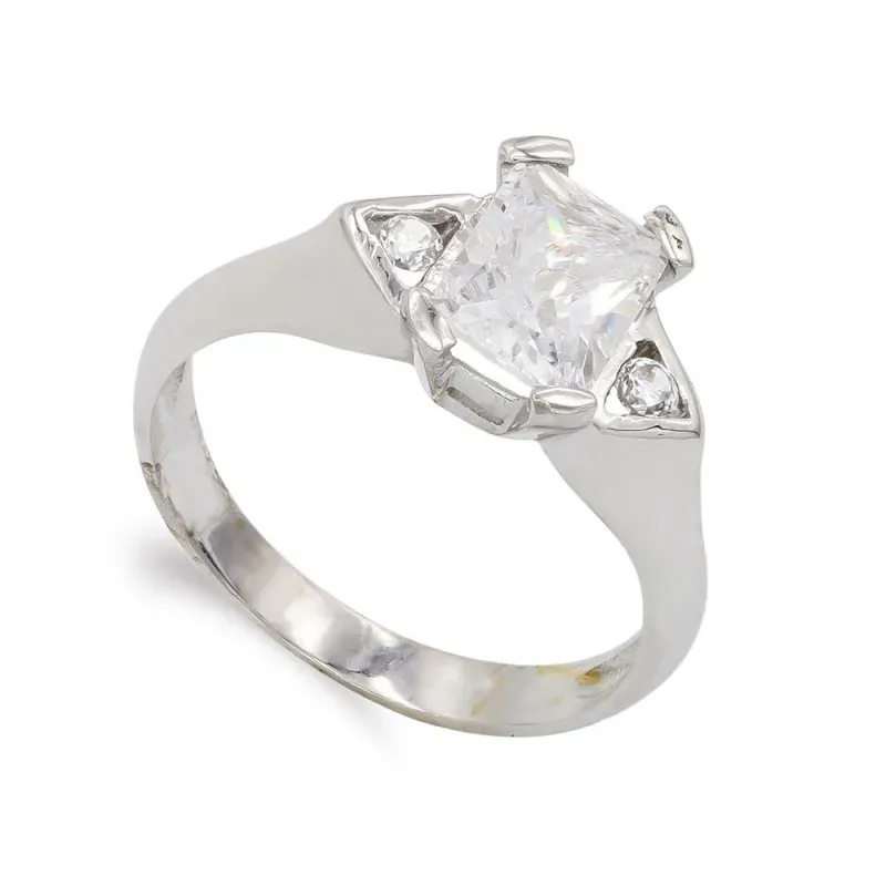 Sortija oro blanco 18k mujer circonitas centro
