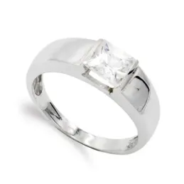 Sortija oro blanco 18k mujer circonita centro liso